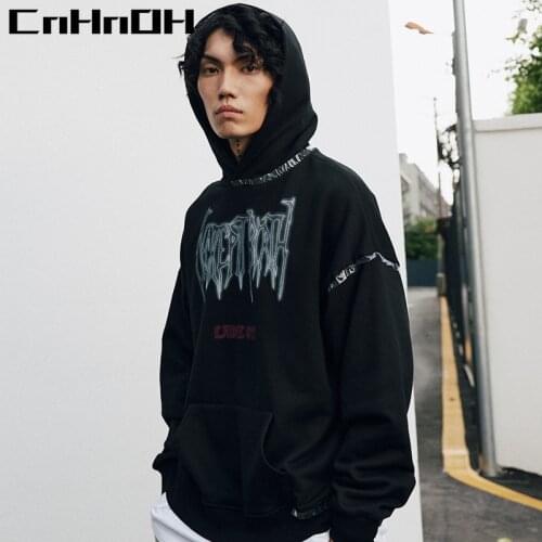 CnHnOH Chic Hiphop Fashion Pullover HOODIE Harajuku Style Cursive English Printed Hip-Hop Hoodie Couple Loose Hooded 9860
