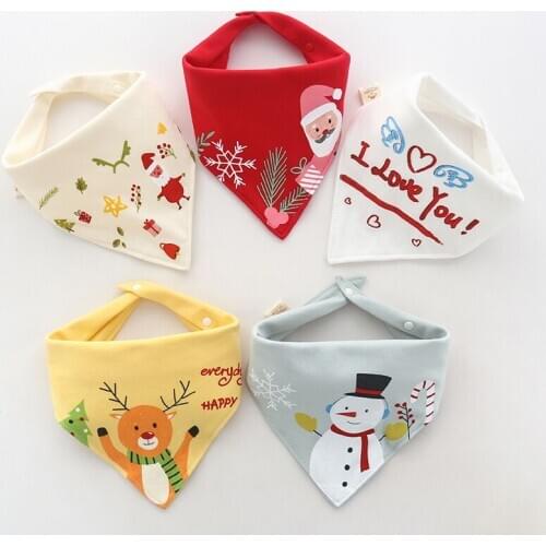 2020 5pcs/set Baby Bibs Cute Cartoon Babies Scarf Boys Girls Bib Burp For Newborn Soft Cotton Baby Christmas Accessory