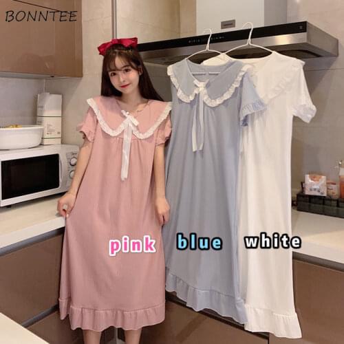 Nightgowns Women Plus Size 3XL Summer Sleepshirts Short Sleeve Sleepwear Fashion Casual Ruffle Kawaii Loose Korean Style Retro