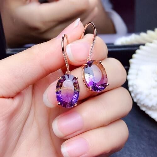 Newest Fashion Long Drop Earrings For Women Oval Purple Crystal Zircon Dangle Pendant Earring Party Jewelry For Best Gift 03T753