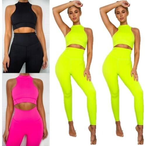 New Style Womens Fitness Yoga Set Vest Bra Sport Gym Pants Summer Top Pants Sets Solid Skinny Sleeveless High Waist Hot 2019