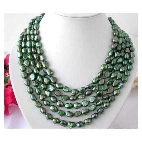 Charming Long 100" 11mm baroque green freshwater pearl necklace