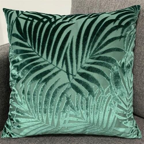 Solid Simple Jacquard Palm Leaves Bed Cushion Cover Sofa Decorative Cutting Velvet Throw Pillowcase in Green Home Decoration