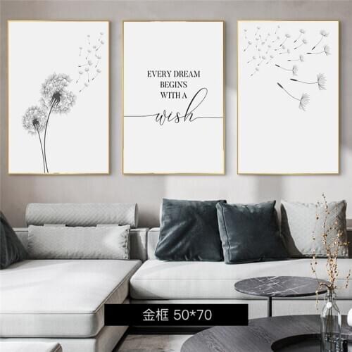 Dandelion Wall Art Canvas Painting Make Wish Dandelion Poster Prints Nordic Style Minimalist Living Room Bedroom Nursery Decor