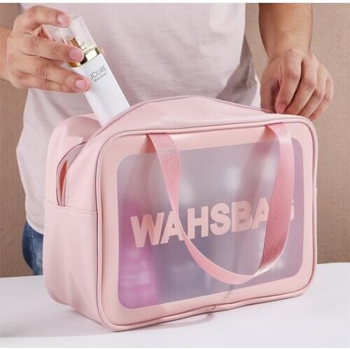 PU Cosmetic Bag 2020 Large Capacity Travel Toiletry Storage Bag Clear Makeup Bag Waterproof Makeup Organizers Home Storage