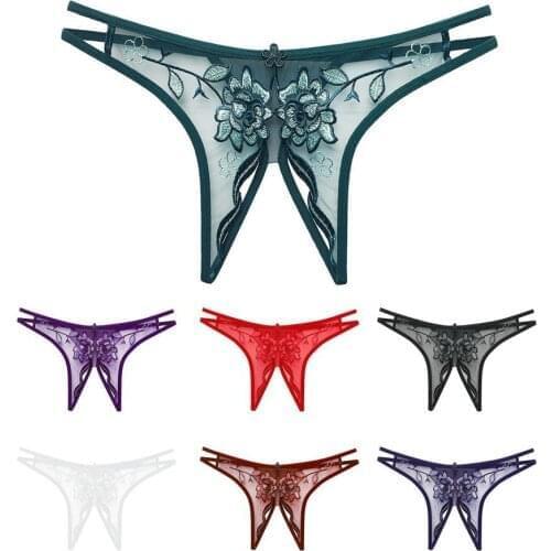 Sexy Thong Hollow Design Embroidery Low Waist T-shaped Panties for Women