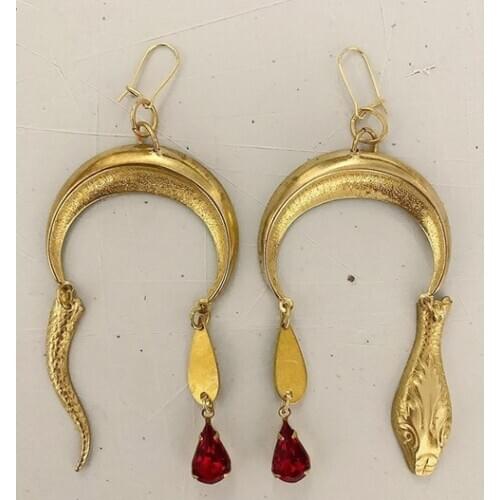 Snake Earrings - SERPIENTE LUNA | Crescent Moon Statement Earrings |Celestial | Aretes de culebra | Serpiente