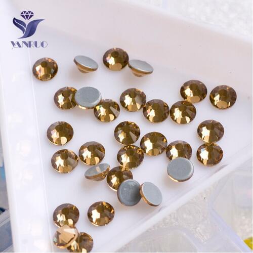 YANRUO 2028HF All Sizes Lt.Col.Topaz Crystal Stones Super Shiny Iron Flatback Rhinestones Hotfix Strass For Clothes