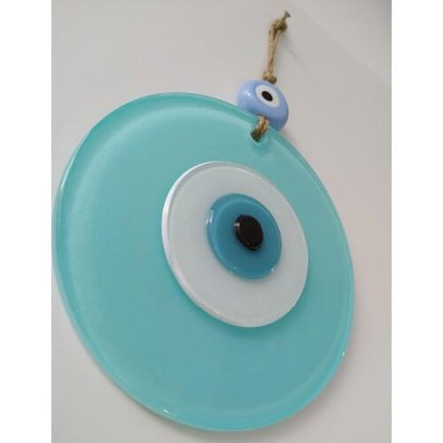 Cyan Evil Eye 12cm Glass Bead Middle in Blue Turkish Handmade Big Amulet for Wall Hanging Ojo Turco Talisman Boho Home Decor