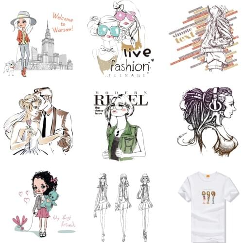 Iron-on Transfers for Clothing Patches Clorhing Stickers Stripe Dress Diy Fashion Patch Vinyle Adhesive Flex Fusible Transfer C