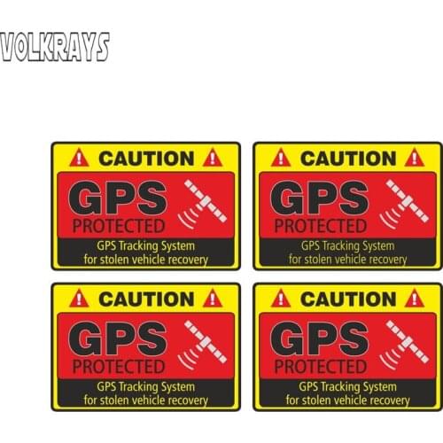 Volkrays 4 X Warning Car Sticker Caution GPS Tracking System Protected Accessories Reflective Waterproof PVC Decal,3cm*6cm