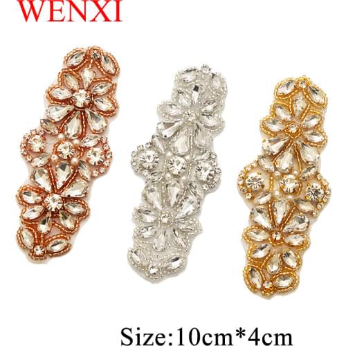 WENXI 30pcs Wholesale Bridal Hand Beaded Rhinestones Appliques Sewing On For Dress Sash And wedding Accessory DIY Iron On WX885