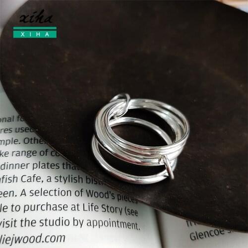 XIHA 925 Sterling Silver Multi Layered Round Circles Ring Steampunk Boho Minimalist Jewelry Bijoux femme sIZE 5/6/7