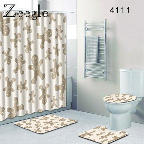 Zeegle Shower Curtain for Bathroom Anti-slip Christmas Bath Mat Set Toilet Seat Cover Protector Pad Modern Absorption Bath Rug