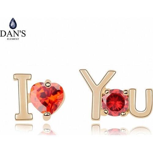 DANS ELEMENT 3 Colors Real Big Brand AAA Zirconia Micro Inlays Heart Stud Earrings for Women 94663red