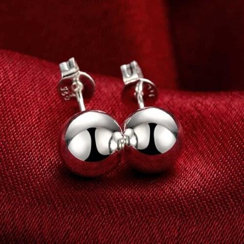 925 Silver Round 6/8/10mm Bead Stud Earrings for Women Girl Child Kids Jewelry Silver Earrings Wholesale
