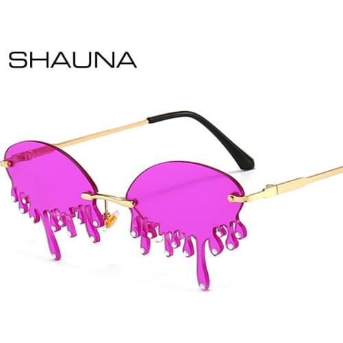 SHAUNA Fashion Crystal Rimless Tears Sunglasses Women Ins Popular Candy Colors Eyedrop Sun Glasses For Female UV400