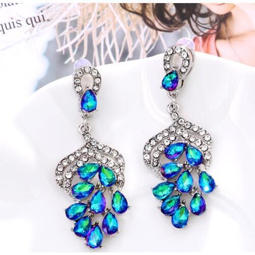 Hesiod Vintage Fashion Clear White Blue Green Red Crystal CZ Flower Drop Earrings for Women Shiny Charm Wedding Earrings