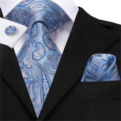 SN-3214 Classic Floral Paisley Neck Ties Cravate Luxury Homme Fashion Men Silk Ties For Men Suit Business Wedding Blue Necktie
