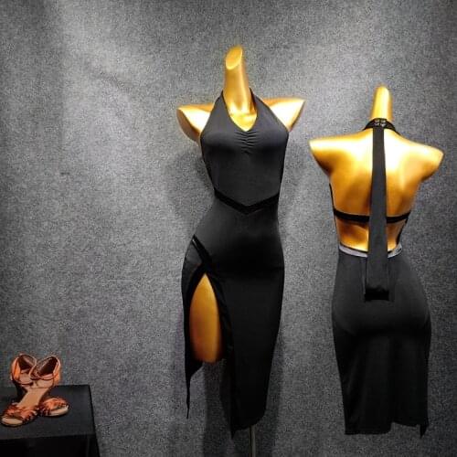 New Hanging Neck Split Dance Dress Women Elegant Backless Latin Dancing Wear Competition Costumes Ballroom Cloth Rumba Tango