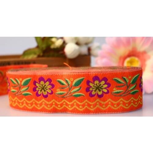 10yards/lot wide 4cm Woven Jacquard Ribbon classical flowers design orange for curtain and clothing accessory LS-0975