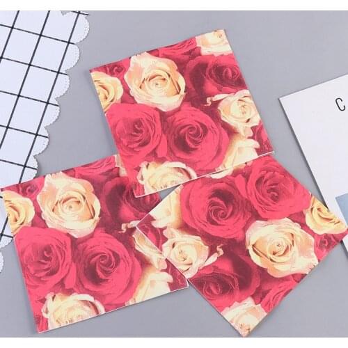 20Pcs 2-Layer Casamento Rose Flowers Tissue Paper Wedding Napkins For Wedding Party Home Decoration Fiestas Supplies