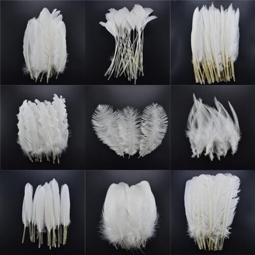 20pcs/Lot White Rooster Goose Pheasant Feathers for Crafts Chicken Duck Peacock Feather Decor Ostrich Feathers for Needlework