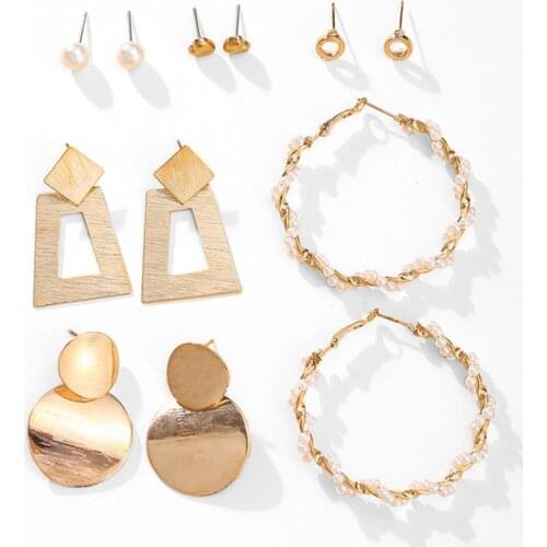 2020 Geometric Round Earrings Set For Women Fashion Twist Pearl Earring Gold Square Earrings Female Brincos Party Jewelry Gifts