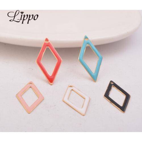 30pcs 13*26mm High Quatily Copper Enamel rhombus Charms Enamelled Sequins Gold Pendant DIY DIY Components Jewelry Parts