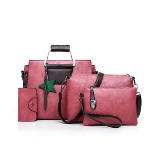 2020 New Fashion Women Handbags 4 Pcs/set Shoulder Bag Ladies Composite Bag Rivet Tassel Handbags casual Tote