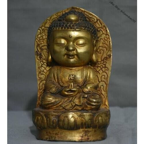 7" Old Tibetan Buddhism Bronze lotus Seat Shakyamuni Amitabha Buddha Sculpture