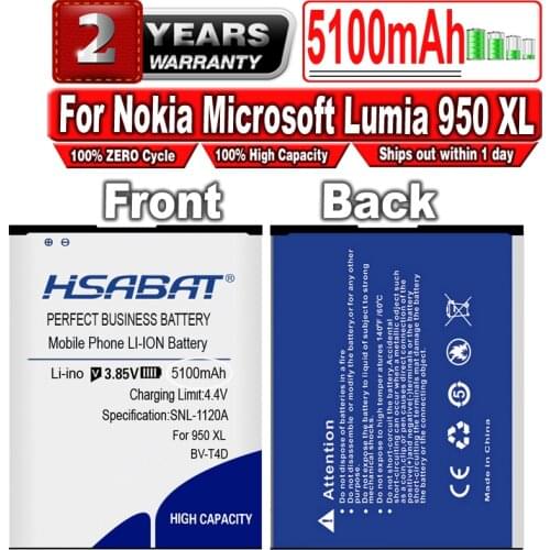 HSABAT 5100mAh BV-T4D phone battery for Nokia Microsoft Lumia 950 XL CityMan Lumia 940 XL RM-1116 RM-1118 BVT4D