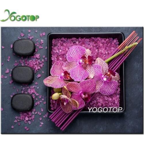 DIY 5D Diamond Painting pouple Orchid, buddha, stone, Bedroom Decor Square round Diamond Mosaic Embroidery Festival Gifts YY1391