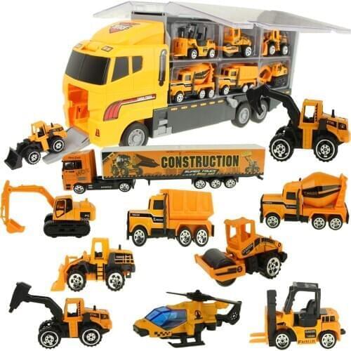 Big Truck & 6PCS Mini Alloy Diecast Car Model 1:64 Scale Toys Vehicles Carrier Truck Engineering Car Toys For Kids Boys
