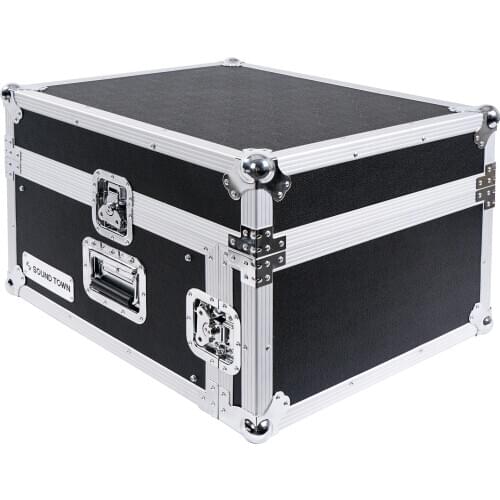 Sound Town 4U PA DJ Rack/Road Case with 11U Slant Mixer Top, 20’’ Rackable Depth, 4-Space Size (STMR-4US)