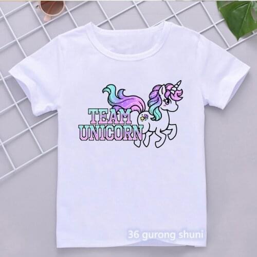Novelty design girls t-shirt cute unicorn cartoon print kids clothes summer fashion hip hop t shirt for boys funny girl clothes