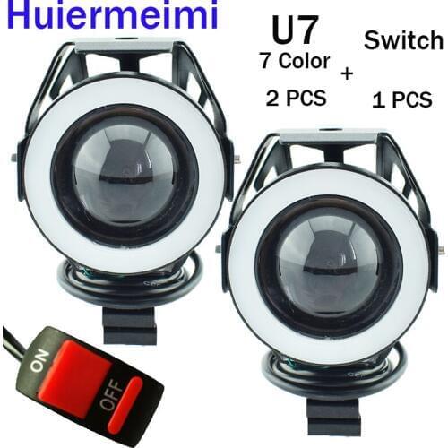 Huiermeimi 125W motorcycle headlight 3000ml moto driving auxiliary head lamp Light 12V U7 LED 7Color motobike spotlight headlamp