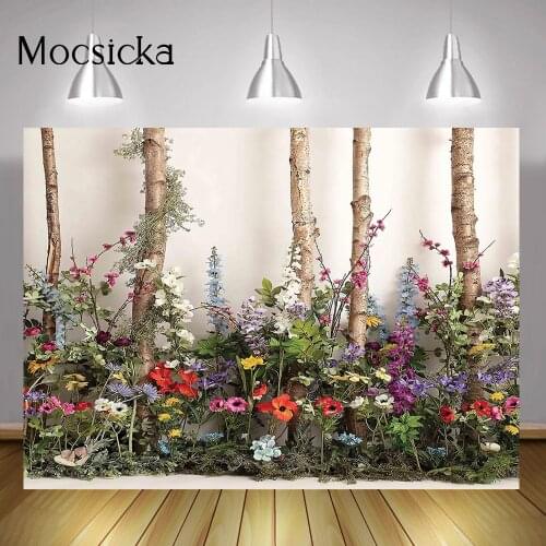 Jungle Flowers Birthday Cake Smash Backdrop Decoration Props Wild Floral Newborn Girl Portrait Background Trees Photography