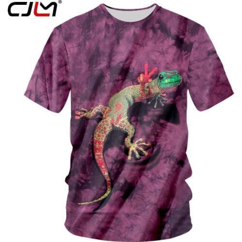 CJLM Semmer Man New Animal Funny Colored Gecko T shirt 3D Printed Purple Background T-shirt Mens Big Size 5XL O Neck Tshirt