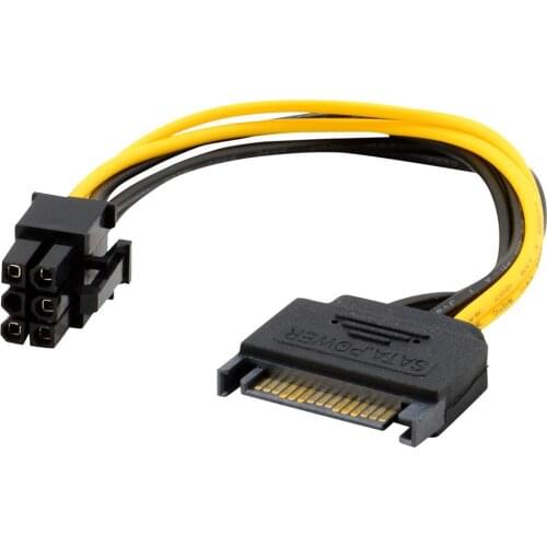 20cm 15pin SATA Power to 6pin PCI-e Express Adapter Cable Female to Male Line Graphics Card Power Cable For Video Cards HOT SALE