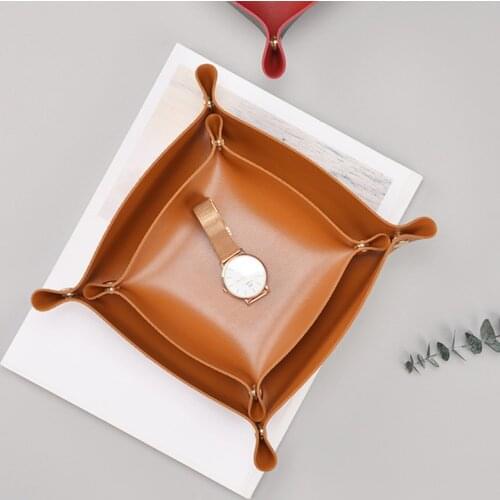Leather Valet Tray Organizer for Jewelry Snap Leather Catchall Bowl Accessories Storage Dump Tray for Bedside Travel PR