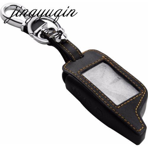 Jingyuqin 10pcs/lot Leather Keychain Case for Starline B9/B91/B6/B61/A91/A61/V7 LCD Way Car Remote 2 Way Alarm Key Cover