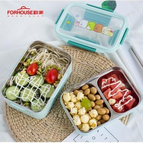 1200ml Stainless Steel Lunch Box Food Storage Container Bento With Spoons Chopsticks Two Layer Children Box