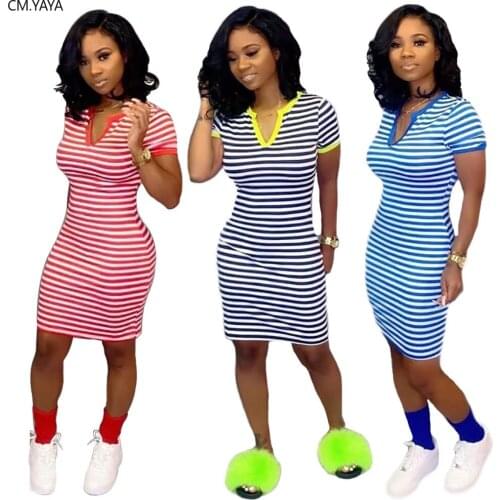 2019 Summer women fashion short sleeve Striped Print V-Neck mini dress fashion vintage night party night dresses vestidos GL7040