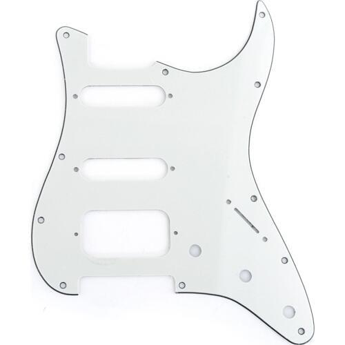 Musiclily Pro 11-Hole Round Corner HSS Guitar Strat Pickguard for USA/Mexican Stratocaster Open Pickup, 3Ply Parchment