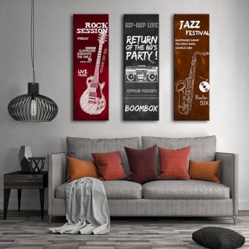Musical Instruments Canvas Poster Guitar Saxophone Jazz Modern Industrial Wall Picture for Living Room, Room Decor, Office Paint