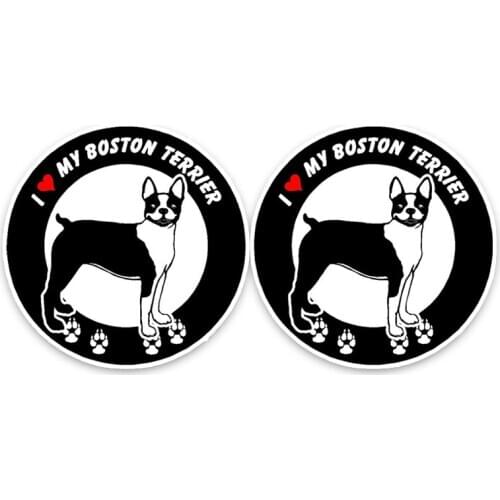New Personality 2X I Love My Boston Terrier Dog Car Stickers Motorcycle Decals Scratches Waterproof PVC 13cm *13cm