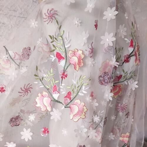 New High Quality 3D Flower Embroidered Lace Fabric For Wedding Dress Skirt Designer Fabric