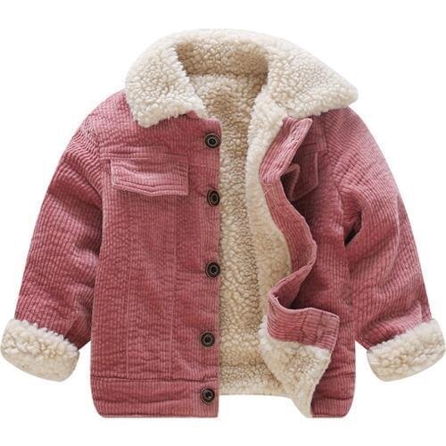 New Winter Lamb Wool Coat for Girls Kids Single Breasted Corduroy Jackets for 1 2 3 4 Years Olds Thicken Fleece Pockets Coats