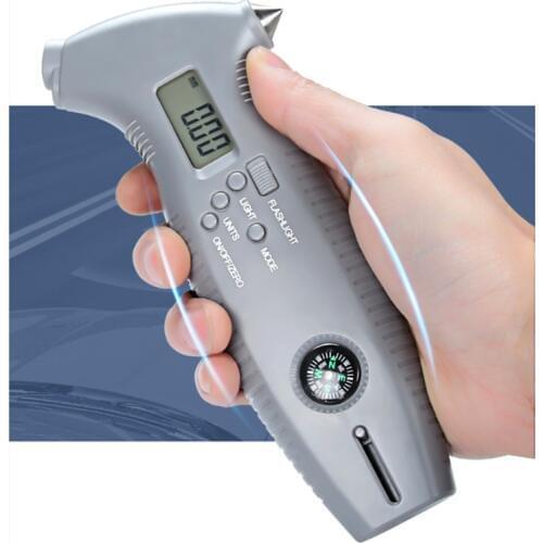 Portable Digital LCD Car Tire Gauge Car Tire Tread Depth Meter Safe Hammer Emergency Lighting Tyre Pressure Relief Valve Compass